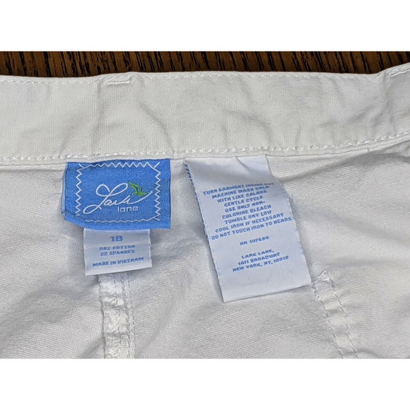 White Capris 18 Cotton Partial Elastic Turquoise Stone Trim NOTES - Picture 5 of 7